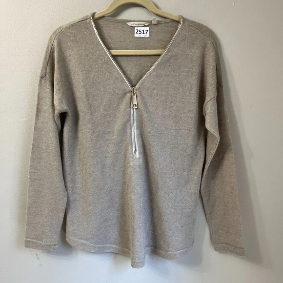 Soft Surroundings Womens Beige Knit V Neck Pullover Sweater Sz Small 1/2 Zip - Picture 4 of 9
